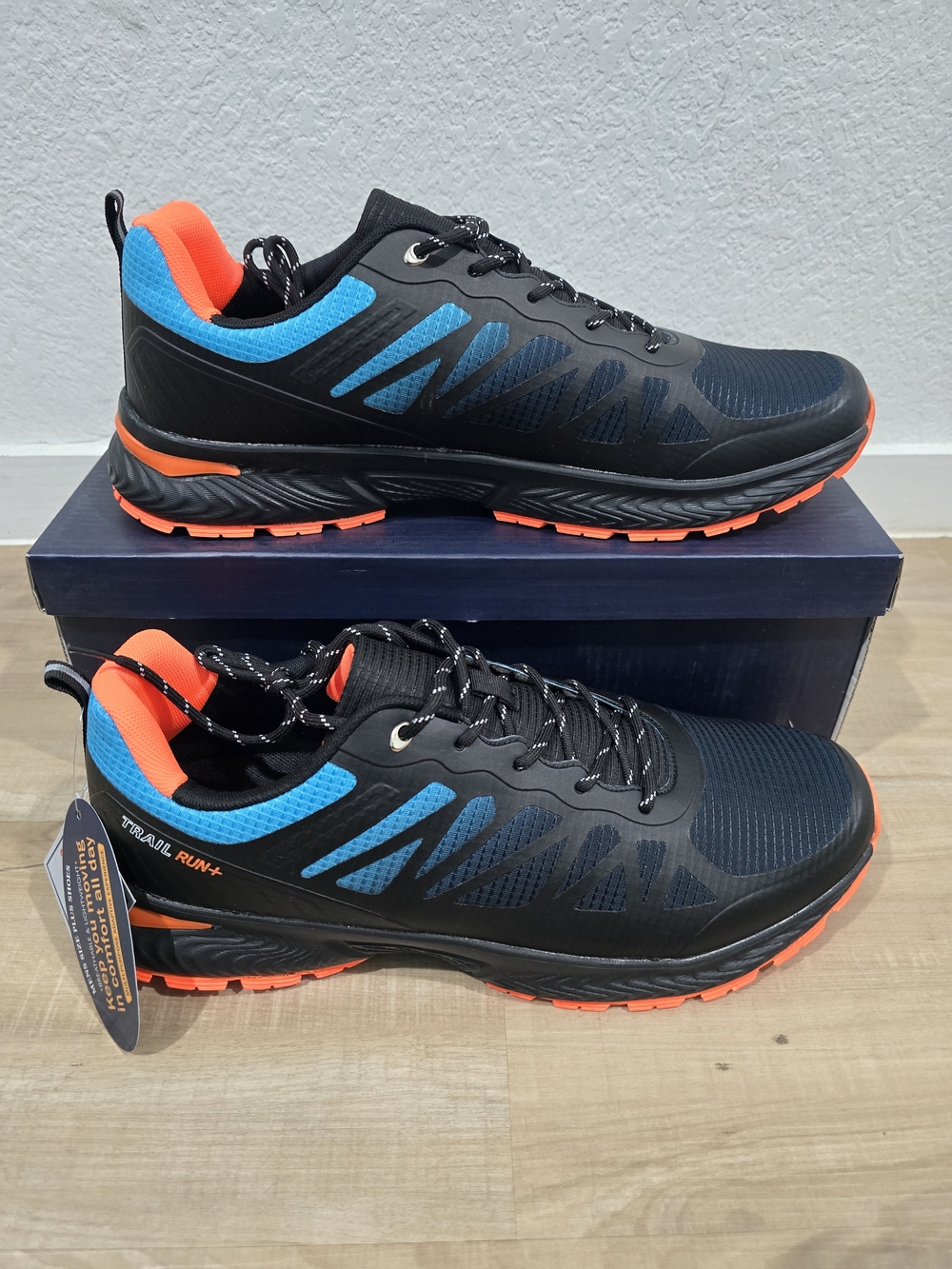 Hawkwell Men's/women's Black Trail Running Sneakers with Blue and Orange Accents